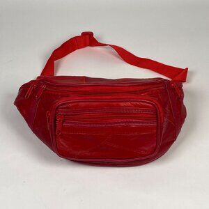Vintage Genuine Patchwork Leather Red Fanny Pack